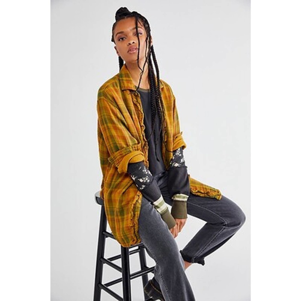 Free People CP SHADES Ruffle Plaid Buttondown XS Top
